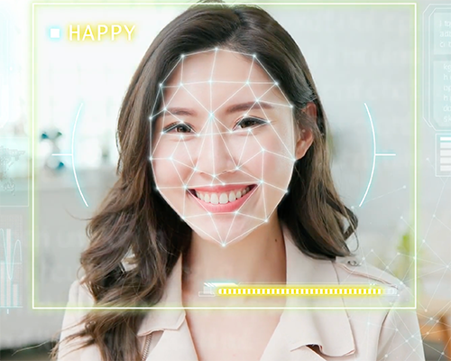 Affectiva's Emotion SDK represented by an image of a woman with metrics overlay
