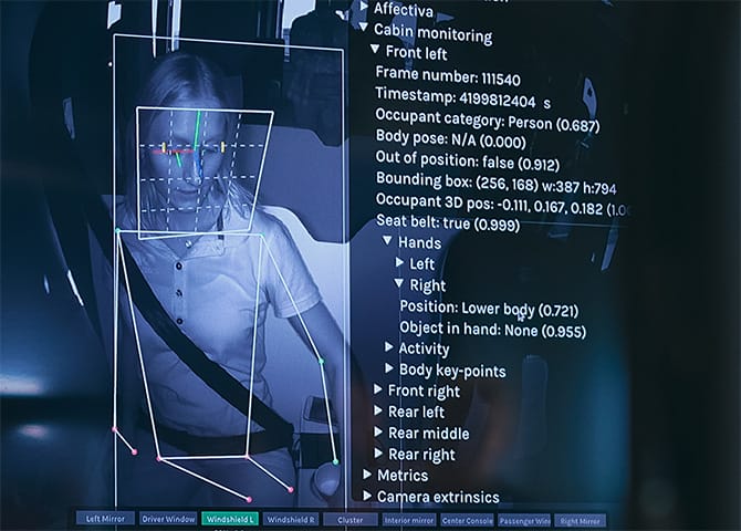 A visualiszation of Smart Eye's Interior Sensing AI.