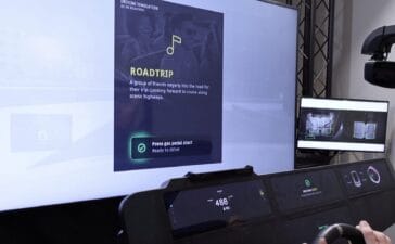 A driving simulation interface showcasing the 