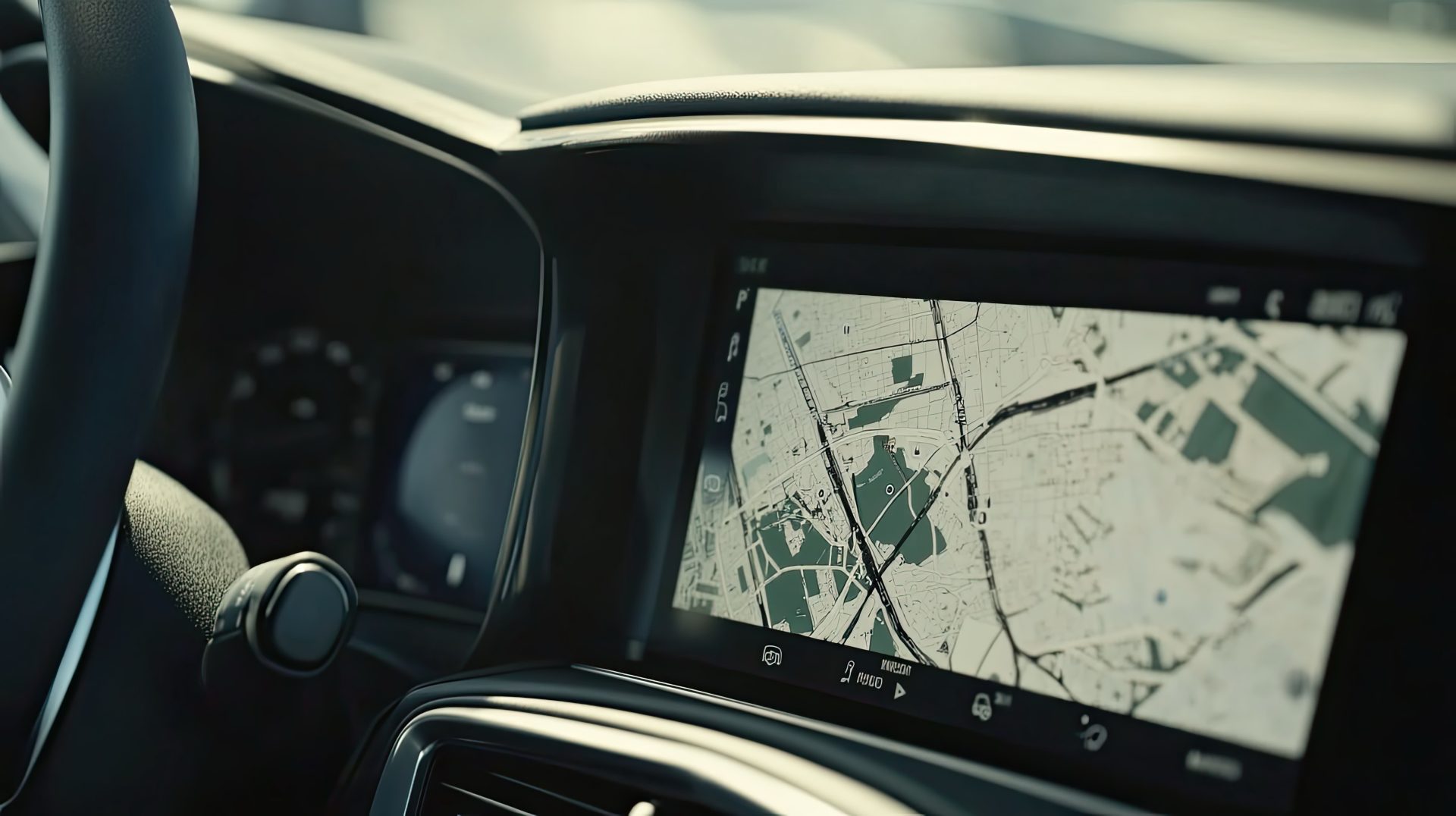 Car interior with a dashboard screen