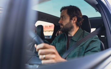 Driver in car looking to the side